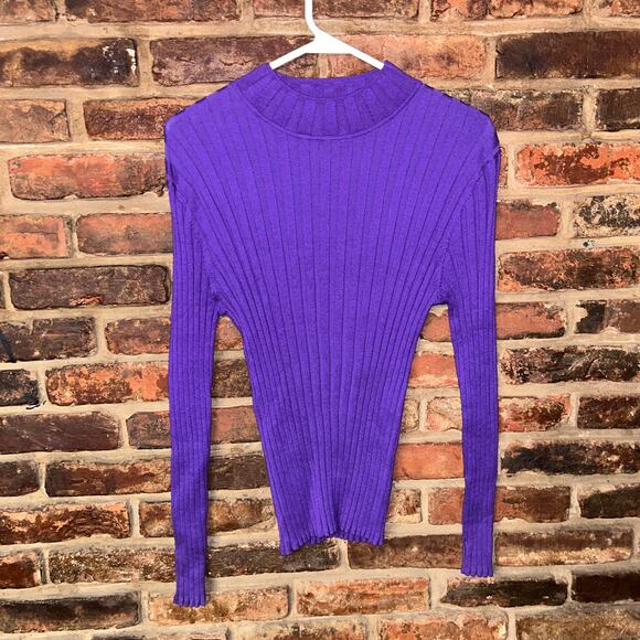 Talbots Purple Ribbed Knit Pullover Mock Neck Sweater Size LP Petite Large - Picture 1 of 6